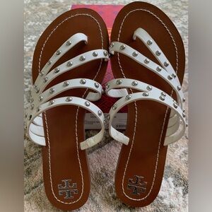 Tory Burch White Sandals with Studded Straps